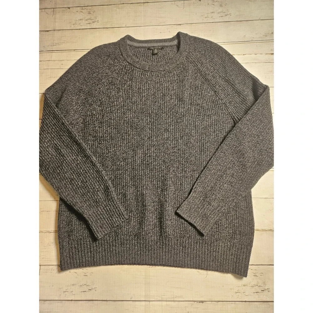 Banana Republic Mens XL Italian Yarn Wool‎ Ribbed Crewneck Sweater Gray Chunky